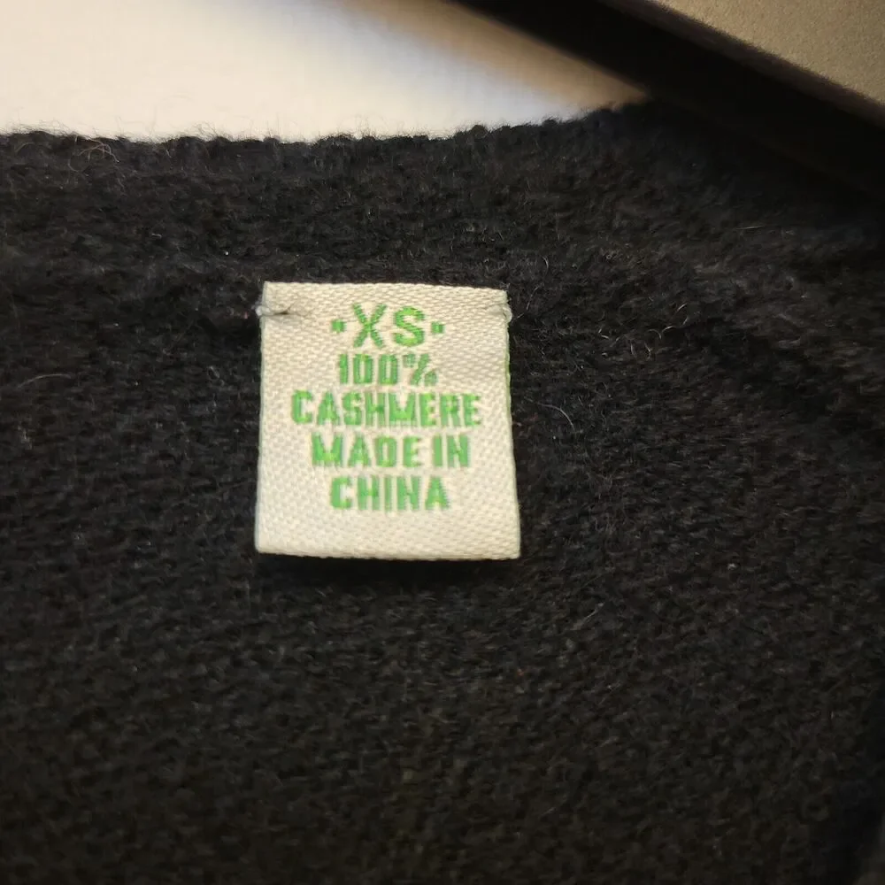 100% Cashmere V-neck Black Azure Finish Long Sleeve Women Sz XS Sweater